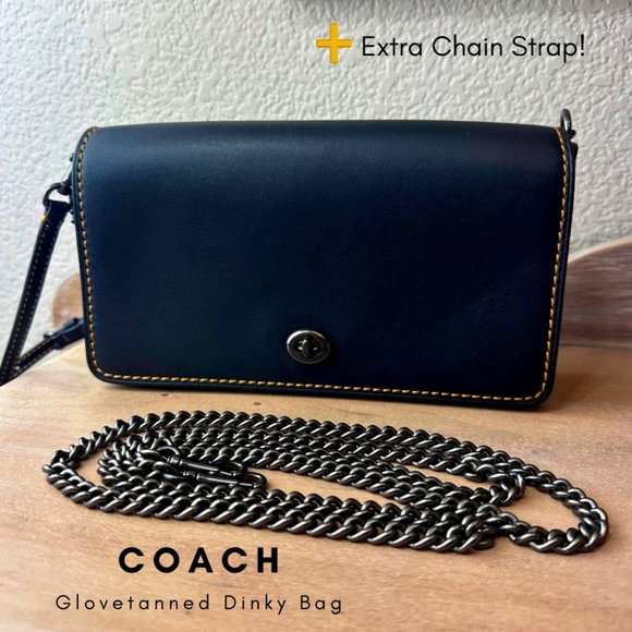 Coach Handbags - VG Condition Coach 1941 Glovetanned Dinky Crossbody Bag + Extra Chain BlacK